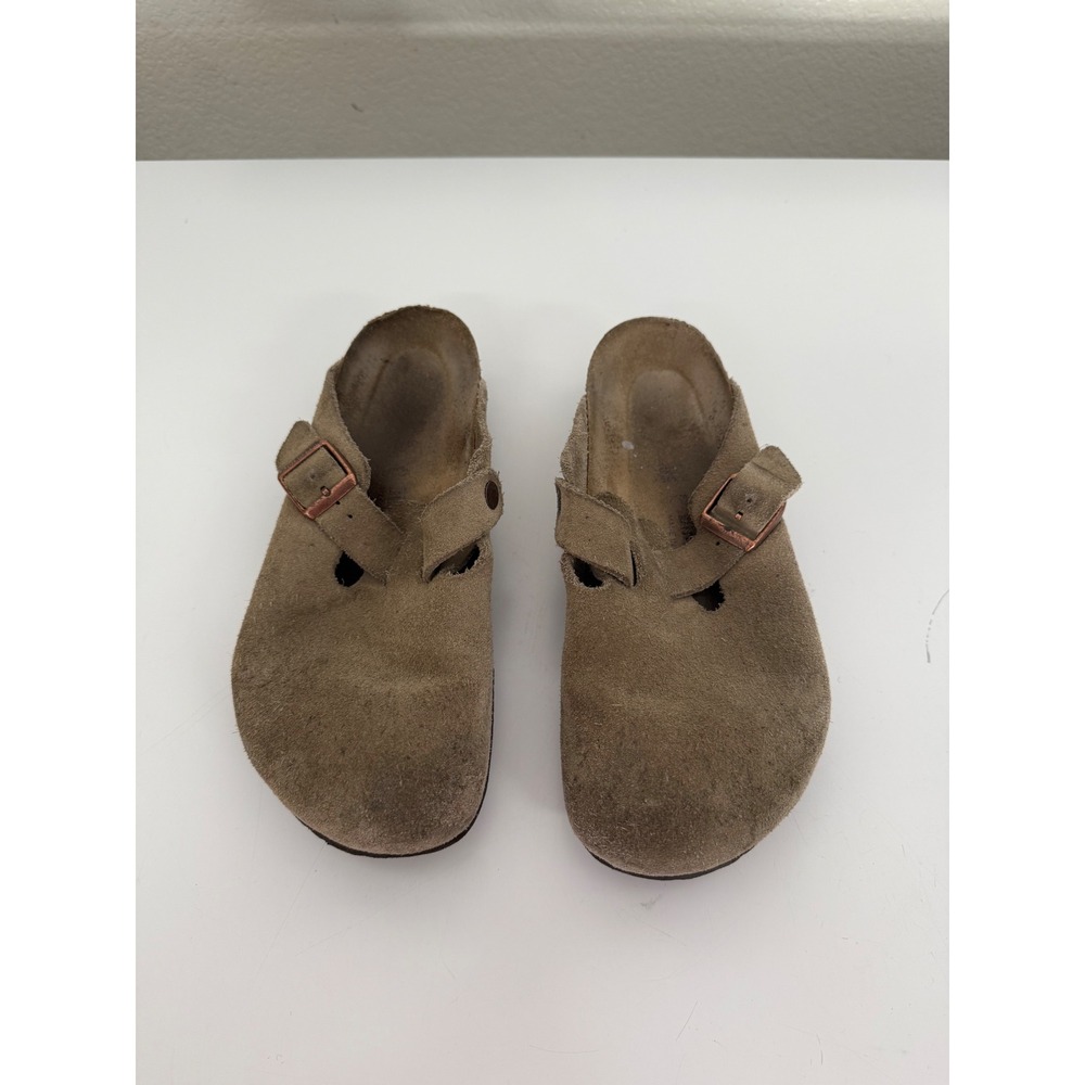 Birkenstock Boston Clogs Taupe Suede Leather Mules Shoes Size 41
